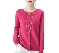LIUYUYOUGO Cardigan Damen Strickjacken Aus Reiner Wolle Für Damen Elegant Rundhalsausschnitt Nahtlos Gestrickt Strickjacke Pullover Mit Knopfleiste Weicher Kaschmir Strick Langarmpullover Mantel He