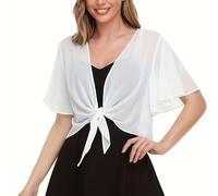 LIUYUYOUGO Cardigan Damen Transparenter Chiffon Bolero Für Damen Leichter Cardigan Mit Bindeband Vorne Kimono Jacke Stola Mit Rüschenärmeln Durchsichtiger Überwurf Für Hochzeiten Abendveranstal