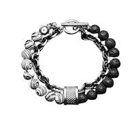 LIUYUYOUGO Chakra Armband Perlenarmbänder Für Männer Armband Aus Natürlichem Edelsteinkristall Graviert Punk Doppellagige Figaro Kette Stapelbarer Armreif Schutzschmuck Männer Vater Ihn Freund