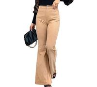 LIUYUYOUGO Cord Baumwollhose Für Damen Vintage Einfarbig Elastisch Hohe Taille Palazzo Hose Elegant Schlank Schlaghose Herbst Damen Weites Bein Ausgestellt Lange Hose Y2K Streetwear Khaki XL