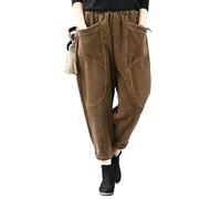 LIUYUYOUGO Cord Baumwollhose Für Damen Vintage Elastisch Hohe Taille Weites Bein Haremshose Herbst Und Winter Baggy Spleißtaschen Palazzo Hose Freizeithose Unterteil Kaffee M