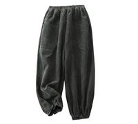 LIUYUYOUGO Cord Baumwollhose Für Damen Vintage Elastische High Wasit Haremshose Mit Weitem Bein Herbst Winter Baggy Spleißtaschen Palazzo Hose Freizeithose Hose Armeegrün L