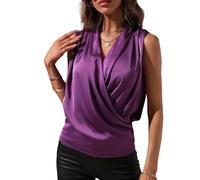 LIUYUYOUGO Damen Bluse Elegante Satin Wickelbluse Für Damen V Ausschnitt Ärmellos Sexy Gerüscht Seide Sommer T-Shirt Tunika Oberteil Elegantes Business Camisole T-Shirt Abendparty Shirts Weste Li
