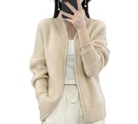 LIUYUYOUGO Damen Cardigan Aus Merinowolle Gerippter Strick Cardigan Vorne Offen Durchgehender Reißverschluss Damen Pullover Mantel Herbst Winter Weich Warm Strickjacke Pullover Oberbekleidung Sweat