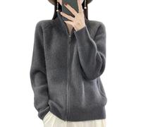 LIUYUYOUGO Damen Cardigan Aus Merinowolle Gerippter Strick Cardigan Vorne Offen Durchgehender Reißverschluss Damen Pullover Mantel Herbst Winter Weich Warm Strickjacke Pullover Oberbekleidung Sweat
