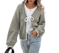 LIUYUYOUGO Damen Cardigan Damen Strickjacke Mit Schleife Und Knoten Lange Ärmel Farbblock Pullover Offene Vorderseite Hohle Strickjacke Lockere Passform Herbst/Winter Pullover Mäntel Trendige Stre