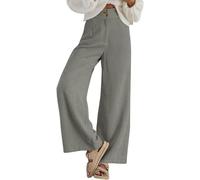 LIUYUYOUGO Damen Cordhose Mit Geradem Bein Hohe Taille Palazzo Hose Mit Doppelknöpfen Freizeithose Herbst Winter Baggy Hose Mit Weitem Bein Lounge Hose Hose Mit Taschen Hellgrau M