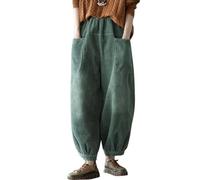 LIUYUYOUGO Damen Hose Aus Cord Baumwolle Grün Elastische High Wasit Harem Hippie Hose Vintage Cord Bloomers Weites Bein Baggy Hosen Winter Lounge Palazzo-Hosen Unterteil M