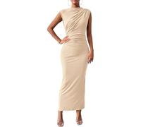 LIUYUYOUGO Damen Kleider Sommer Damen Gerafftes Figurbetontes Maxikleid Elegant Ärmellos Lang Für Hochzeitsgäste Sexy Rundhalsausschnitt Enges Langes Sommerkleid Cocktailparty Abendkleid Outfits