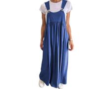 LIUYUYOUGO Damen Kleider Sommer Latzkleider Für Damen Übergröße Ärmelloses Sommerkleid Aus Leinen Breite Träger Latzhose Langer Rock Lässig Locker A Linie Swing Kaftan Boho Gerüschtes Maxikl