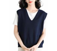LIUYUYOUGO Damen Strickweste Damen Strickweste Ärmellos V Ausschnitt Pullover Strickwaren Tanktop Uniform Klassisch Einfarbig Pullover Oberteile Herbst Winter Freizeit Business Pullunder Marinebl