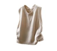 LIUYUYOUGO Damen Strickweste Damen Strickweste Mit Rundhalsausschnitt Ärmellos 100% Baumwolle Strick Tanktop Lässig Locker Basic Einfarbig Pullunder Für Herbst Und Winter Beige Größe S