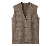 LIUYUYOUGO Damen Strickweste Strickjacke für ältere Menschen mittleren Alters und ältere Menschen Weste V Ausschnitt ärmellose Pullover Dicke Zopfmusterweste Oma Pullover Mantel alte Dame lässi