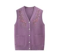 LIUYUYOUGO Damen Strickweste Strickjacke für ältere Menschen mittleren und hohen Alters ärmellose Pullover mit V Ausschnitt Strickweste mit Blumenstickerei Oma Pullover Strickoberteil für alte D