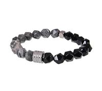 LIUYUYOUGO Edelstein Armband Kristallperlenarmbänder Für Herren 8 Mm Naturstein Schwarzer Obsidian Facettierte Perlen Armband Modisch Verstellbar Elastisches Seil Edelsteine Armreif Statement Schm