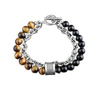 LIUYUYOUGO Edelstein Armband Perlenarmbänder Für Männer Natürlicher Schwarzer Obsidian Edelstein Kristall Armband Graviert Hip Hop Punk Doppellagige Kette Stapelbarer Armreif Statement Schmuck G