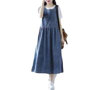 LIUYUYOUGO Elegante Kleider,Damen Jeans Latzkleid Elegant Übergröße Ärmelloses Trägerkleid Sommer Lässig Lockeres Maxi Jeanskleid Vintage Gerafftes Gestuftes Für Und Mädchen L