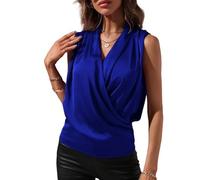 LIUYUYOUGO Elegante Oberteile Damen Elegante Damen Tank Bluse Aus Satin Mit V Ausschnitt Ärmellos Sexy Gerüscht Seide Sommer T-Shirt Tunika Oberteil Elegantes Business Camisole T-Shirt Abendparty