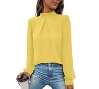 LIUYUYOUGO Elegante Oberteile Damen Elegante Damenbluse Aus Satin Mit Falten Und Stehkragen Trendiges Langarm Tunika Top Einfarbig Aus Seidenacetat Für Business Büro Alltag Abendveranstaltungen Un
