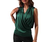 LIUYUYOUGO Elegante Oberteile Damen Elegante Satin Wickelbluse Für Damen Mit V Ausschnitt Ärmellos Sexy Gerüscht Seide Sommer T-Shirt Tunika Oberteil Elegantes Business Camisole T-Shirt Abendpart