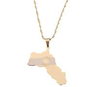 LIUYUYOUGO Halsketten Für Frauen,Vintage Kurdistan Karte Flagge Golden Anhänger Sonne Karte Umriss Elegante Retro Charms Schmuck Patriotische Accessoires Geburtstag