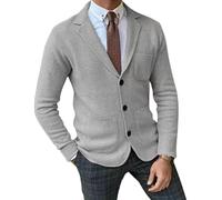LIUYUYOUGO Herren Sakko,Herren Blazer Smart Casual Slim Fit Strickblazer Eleganter Einreihiger Cardigan Strickjacke Einfarbig Langarm Sportmantel Business Anzugjacken Oberteile Mit Taschen Hellgrau