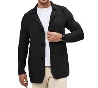 LIUYUYOUGO Herren Sakko Klassischer Herren Cardigan Mit 3 Knöpfen Schmal Geschnitten Sportlich Elegant Mit Taschen Ideal Für Den Herbst Schwarz Größe XL