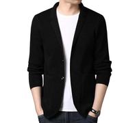 LIUYUYOUGO Herren Sakko Sportlich Herren Strickjacke Mit Stehkragen Schmal Geschnitten Elegant Lässig Zweireihig Leicht Ungefüttert Für Den Herbst Schwarz XL