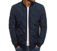 LIUYUYOUGO Herren Winterjacke,Herren Winter Warme Jacke Lässig Kurz Leicht Einfarbig Marineblau Raute Gitter Stehkragen Outdoor Jacken Gesteppter Wattierter Parka Mantel Winddichte Oberbekleidung F