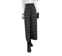 LIUYUYOUGO Hose Mit Weitem Bein Für Damen Im Winter Modische Palazzo Hose Mit Hoher Taille Dicke Wollmischung Kurze Elegante Baggy Bürohose Geradem Bein Kariert S