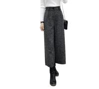 LIUYUYOUGO Hose Mit Weitem Bein Für Damen Im Winter Modische Palazzo Hose Mit Hoher Taille Dicke Wollmischung Kurze Elegante Baggy Bürohose Geradem Bein Dunkelgrau M