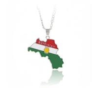 LIUYUYOUGO Karte Halskette,Vintage Kurdistan Region Silberkette Bunte Flaggenkarte Anhänger Charms Mode Kurdische Schmuck Geschenke Für Männer Frauen