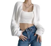 LIUYUYOUGO Kurzer Bolero Cardigan Für Damen Flauschige Fleece Strick Cardigans Vorne Offen Damen Pullover Mantel Herbst Und Winter Elegant Weiche Strickwaren Pullover Shrug Cardigan Tops Weiß Einh