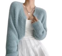 LIUYUYOUGO Kurzer Bolero Cardigan Für Damen Flauschige Fleece Strickjacken Vorne Offen Damen Pullover Mantel Herbst Winter Elegant Weiche Strickwaren Pullover Shrug Cardigan Tops Grün Einheitsgrö