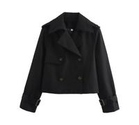 LIUYUYOUGO Kurzer Damen Trenchcoat Oversize Doppelreihig Mit Reverskragen Langen Ärmeln | Lässige Lockere Windjacke Modische Damenoberbekleidung Für Frühling Und Herbst