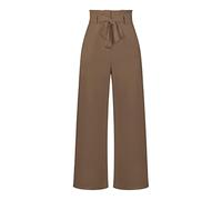 Palazzo Hose Damen, Maßgeschneiderte Freizeithose Mit Weiten Beinen Hose Modische Solide Schleife Mit Elastischer Hoher Taille Palazzo-Hose Elegante Lässige Bürohose Straight Leg Pants Bottoms,Kh