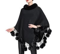 LIUYUYOUGO Pashminas Für Damen Damenpullover Strickschal Und Wickel Mit Kunstpelzkragen Poncho Ärmelloser Pullover Umhang Eleganter Strickumhang Mit Bommeln Und Fransen Warmer Winterpullover Mante