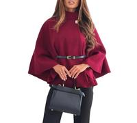 LIUYUYOUGO Pashminas Für Damen Eleganter Poncho Für Damen Aus Wollmischung Kurzer Umhang Modischer Stehkragen Schal Umhang Mit 3/4 Fledermausärmeln Winter Peacoat Aus Wolle Trenchcoat Oberbekleid
