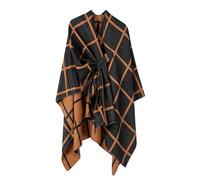 LIUYUYOUGO Poncho Damen,Damen Poncho Wendbar Übergroße Schals Tartan Check Gestrickter Umhang Wickeldecke Offene Vorderseite Strickjacke Karierter Schal Mantel Herbst Winter Weich Warm Strickjacke