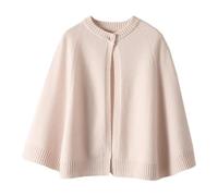 LIUYUYOUGO Poncho Damen Schal Aus Merinowolle Für Damen Kurz Gestrickt Schalponcho Vorne Offen Mit Knopfleiste Strickjacke Eleganter Weicher Kaschmirmantel Winter Strickpullover Cape Top Beige