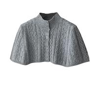 LIUYUYOUGO Poncho Damen,Warmer Schulterschal Für Damen Kurzer Strickschal Aus Merinowolle Poncho Vintage Strickjacke Mit Zopfmuster Vorne Offen Mit Knopfleiste Schulterüberzug Für Trenchcoat Grau