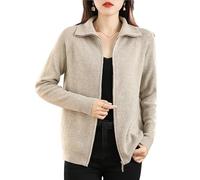 LIUYUYOUGO Pullover & Strickjacken Für Damen Damen Strickjacke Mit Reißverschluss Langen Ärmeln Und Kragen Merinowollmischung Modischer Einfarbiger Doppelreißverschluss Warmer Winterstrickmantel