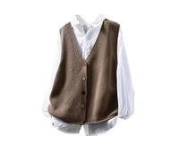LIUYUYOUGO Pullunder Damen Ärmellos Damen Baumwollweste Ärmellos V Ausschnitt Mehrfarbig Mit Knopfleiste Strickweste Süßer Lockerer Strickpullover Tanktop Herbst Basic Kurze Pullunder Kaffee G