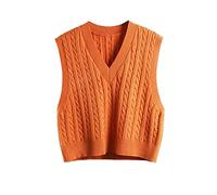 LIUYUYOUGO Pullunder Damen Ärmellos,Damen Strickpullover Weste Klassisch Einfarbig Kurz Dick Zopfstrick V-Ausschnitt Herbst Winter Warm Ärmellos Pullover Gilets Stricken Tank Top Cami Bluse,Or, Or
