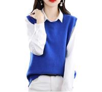 LIUYUYOUGO Pullunder Damen Ärmellos Damen Strickweste Mit Rundhalsausschnitt Ärmellos Lässig Locker Gestrickt Herbst/Winter Stylisch Einfarbig Basic Pullunder Königsblau Größe M