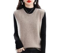 LIUYUYOUGO Pullunder Damen Ärmellos Damen Strickweste Mit Rundhalsausschnitt Ärmellos Lässig Locker Gestrickt Herbst/Winter Stylisch Einfarbig Basic Pullunder Braun Größe L