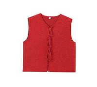 LIUYUYOUGO Pullunder Damen Ärmellos Damen Weste Zum Binden Vorne Ärmellos V Ausschnitt Strickjacke Y2K Häkel Strick Crop Top Einfarbig Lässig Lockerer Pullover Tanktops Streetwear Rot M