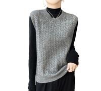 LIUYUYOUGO Pullunder Damen Ärmellos Strick-Tanktops Für Damen Aus Wolle Einfarbig Zopfmuster Rundhalsausschnitt Grober Pullover Lässig Locker Ärmellos Frühling Herbst Strickoberteile Westen Grau M