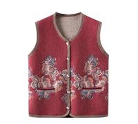 LIUYUYOUGO Pullunder Damen ärmellos Strickjacke für ältere Menschen mittleren und hohen Alters mit Fleece gefütterte ärmellose Pullover Strickweste mit Retro Pfingstrosen Blumenmuster Oma Pullo