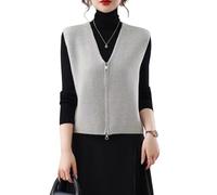 LIUYUYOUGO Pullunder Damen Ärmellos Strickweste Für Damen Ärmellos Mit Reißverschluss Doppeltem Reißverschluss Kurze Strickweste Lässig Business Einfarbig Locker Hellgrau Größe M